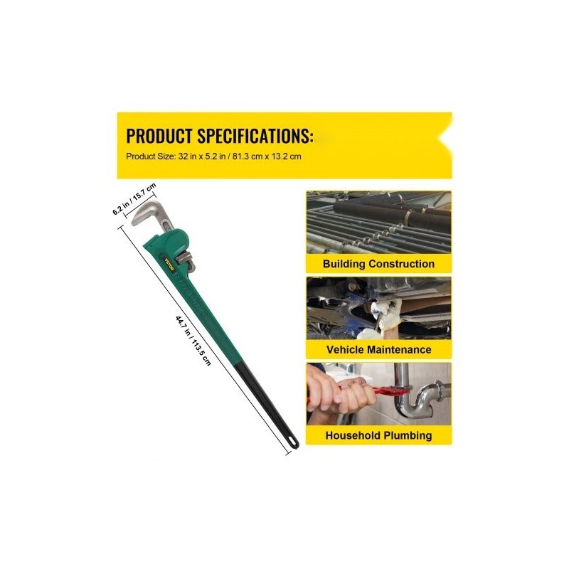 Putkiavain valuteräksinen 48 tuumaa I-palkkivarsi 110 mm leuankapasiteetti