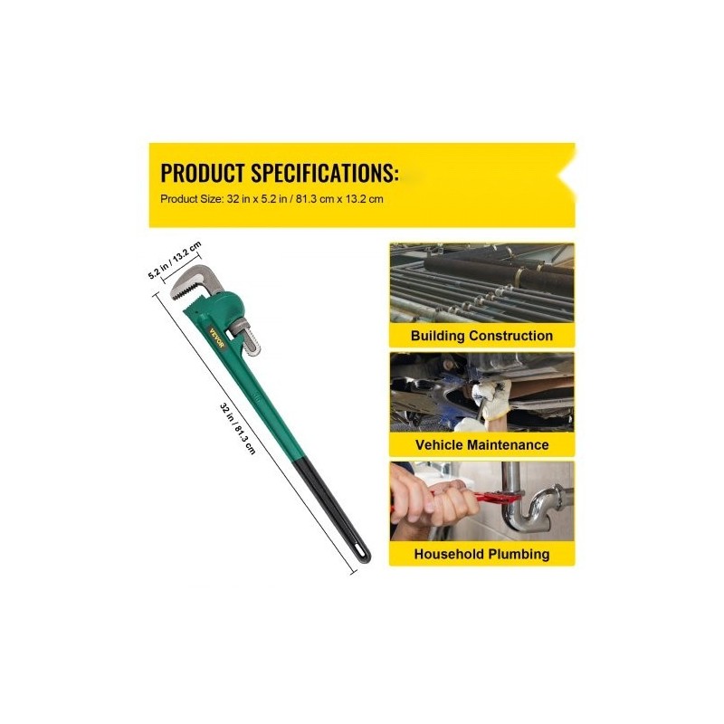 Putkiavain valuteräs suora 91 cm 85 mm leukakapasiteetti raskaan käytön