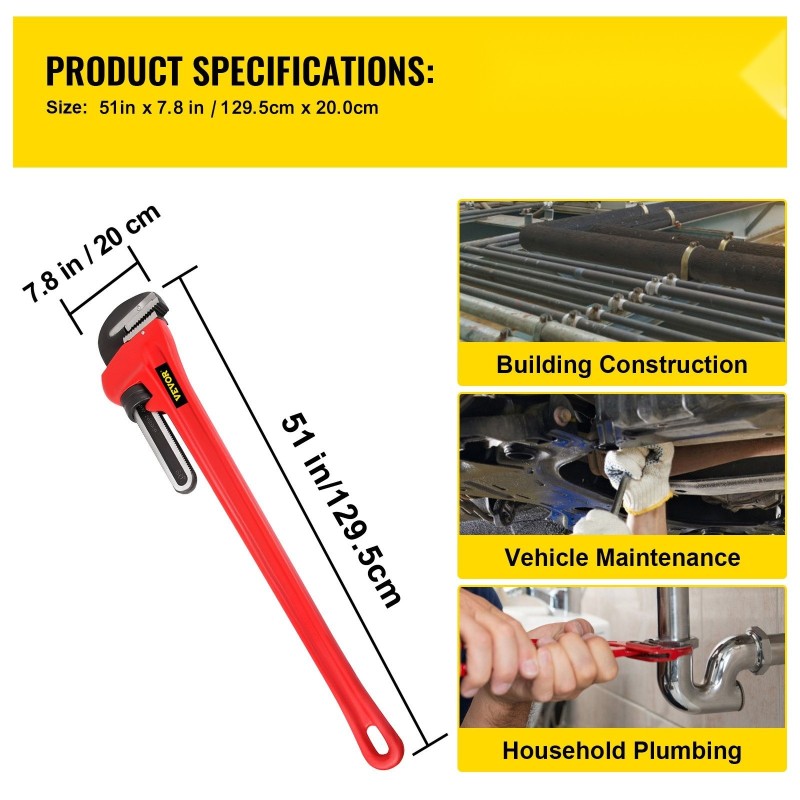 Putkiavain teräs 60 tuumaa 200 mm leukakapasiteetti LVI ja rakennustöihin