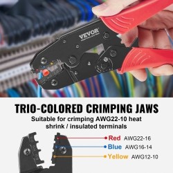 Räikkäpihdit 0,5–6 mm² lämpökutisteliittimille, nylonliittimille ja holkkoliittimille räikemekanismilla korkeakovuus-terästä