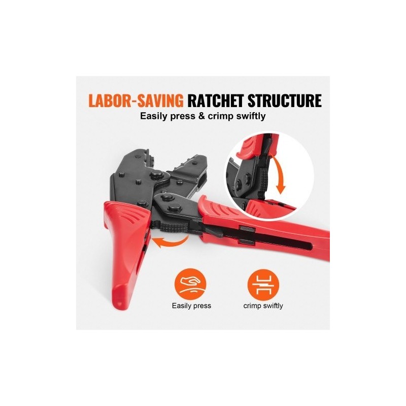 Räikkäpihdit 0,5–6 mm² lämpökutisteliittimille, nylonliittimille ja holkkoliittimille räikemekanismilla korkeakovuus-terästä