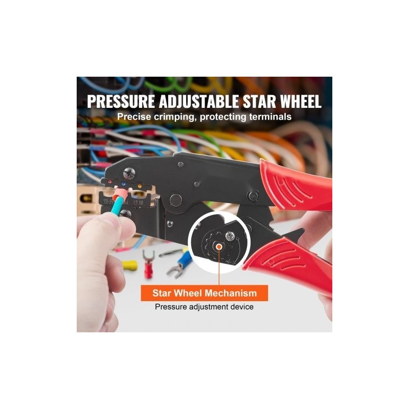 Räikkäpihdit 0,5–6 mm² lämpökutisteliittimille, nylonliittimille ja holkkoliittimille räikemekanismilla korkeakovuus-terästä