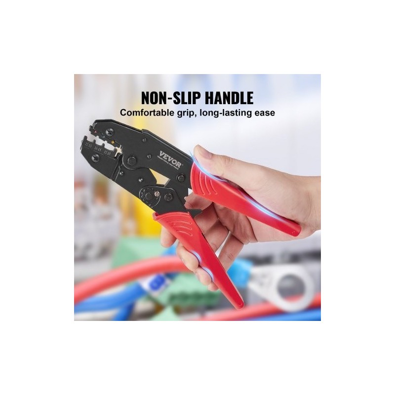 Räikkäpihdit 0,5–6 mm² lämpökutisteliittimille, nylonliittimille ja holkkoliittimille räikemekanismilla korkeakovuus-terästä