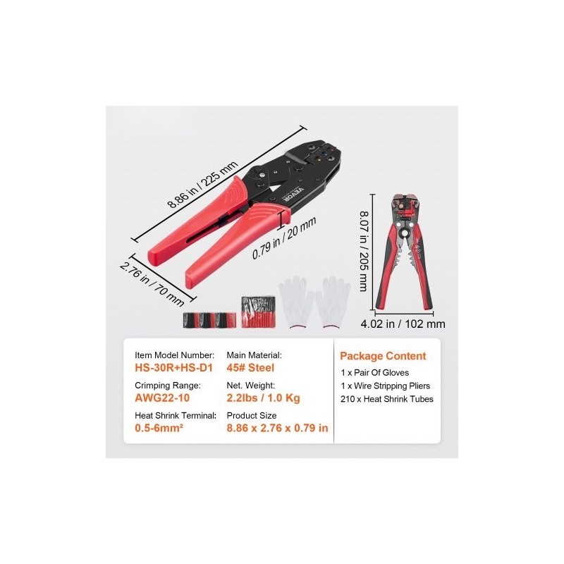 Räikkäpihdit 0,5–6 mm² lämpökutisteliittimille, nylonliittimille ja holkkoliittimille räikemekanismilla korkeakovuus-terästä