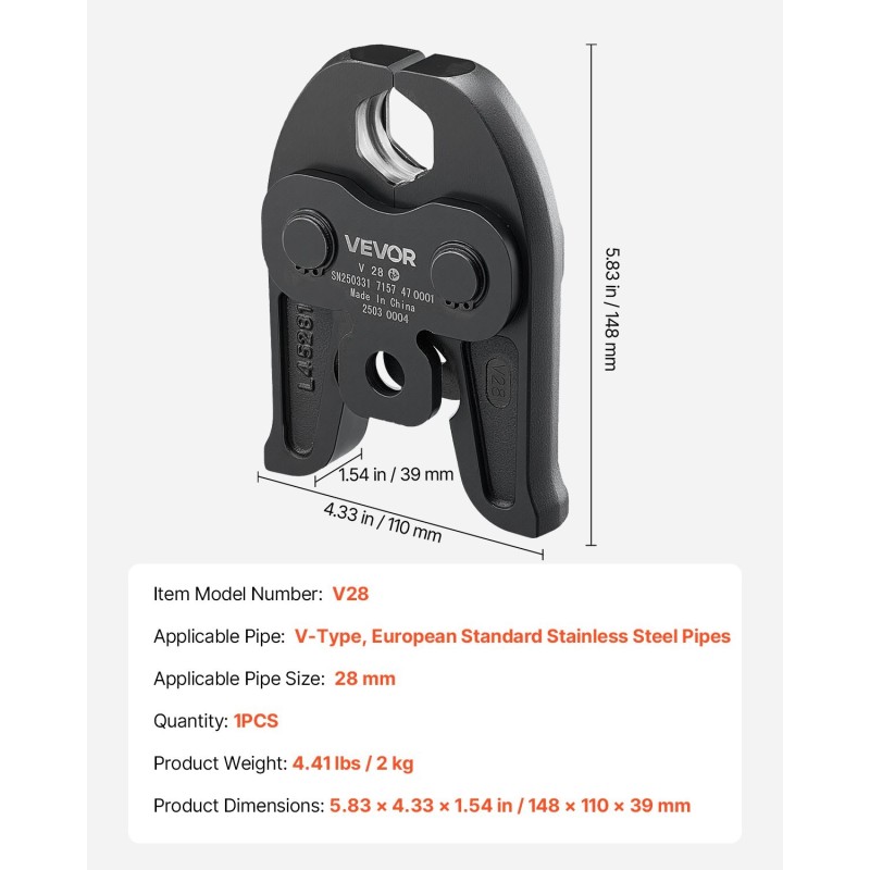 Puristusleuka 28 mm V-tyypin ruostumattomille teräsputkille hiiletyskäsitelty teräs