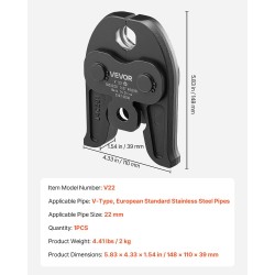 Puristusleuka V-tyypin 22 mm karkaistusta teräksestä ruostumattomille putkille 1 kpl