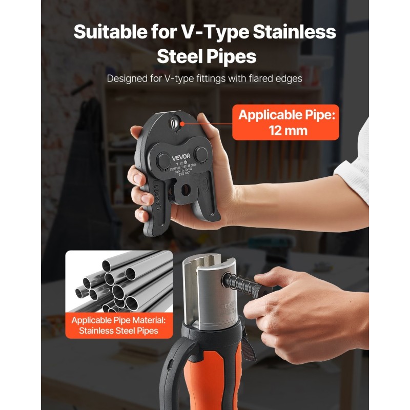 Puristusleuka 12 mm V-tyyppi sementoitua terästä ruostumattomille putkille 1 kappale