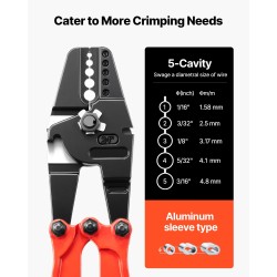 Vaijeripuristuspihdit seosterästä 24 tuumaa 5 puristuskololla 1/16-3/16 tuumaa kupari ja alumiiniholkeille