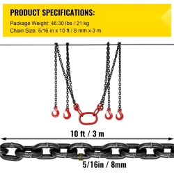 Neljalkainen G80 seosteräksinen 8 mm nostoketju 300 cm 5 t lukittavat koukut