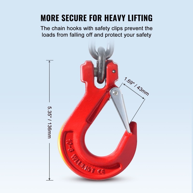Nostoketju teräs G80 9,5 mm 182,9 cm 2-haarainen jousilukollisilla koukuilla 5000 kg