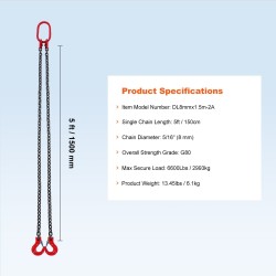 Teräsnostoketju 2-jalkainen 8 mm 150 cm G80 jousisalvakoukuilla 2993 kg