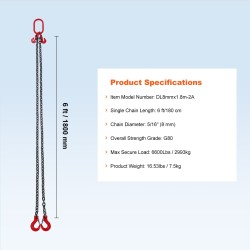Nostoketju teräs G80 8 mm 182,9 cm kaksijalkainen jousisalpakoukuilla 2993 kg