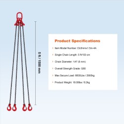 Teräksinen nostoketju G80 6 mm neljähaarainen 150 cm/haara 2993 kg