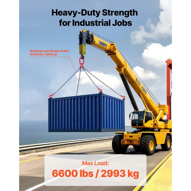 4-haarainen nostoketju 6,3 mm 1,5 m G80-seosteräksinen 2993 kg säädettävä koukut turvasalvoilla