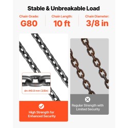 4-haarainen ketjuslingi G80-luokan seosteräs 10 mm 3 m 10,4 t turvasalvoilla