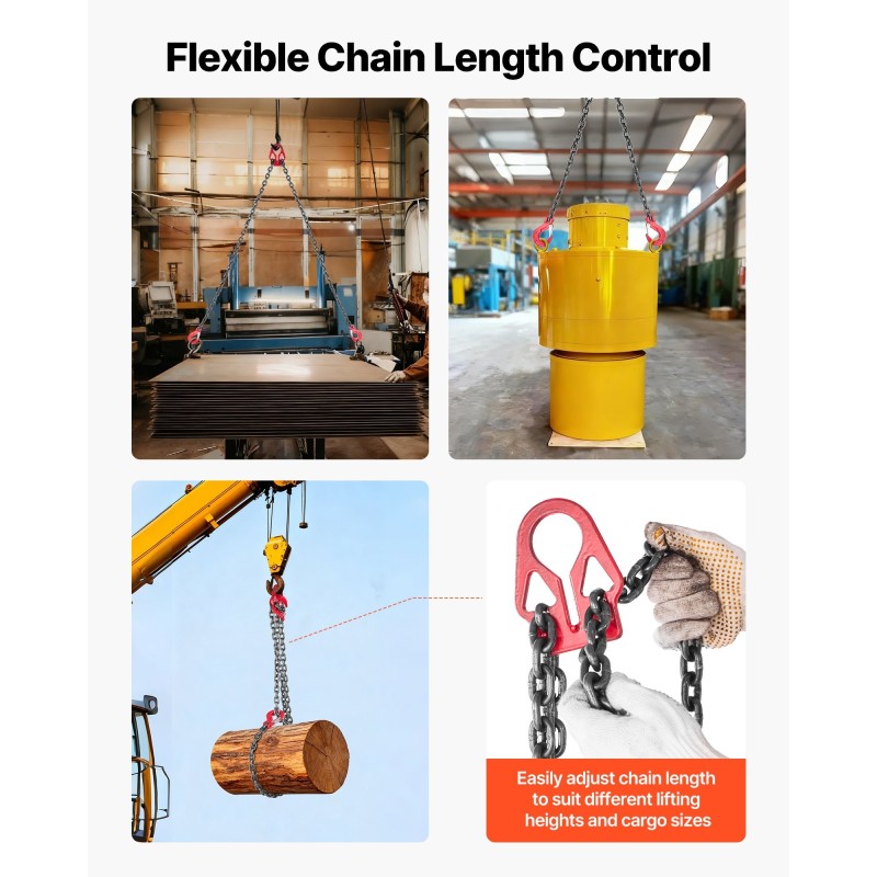 2-haarainen nostoslingi G80-seoslankateräsketju 8 mm 3 m 3,17 t koukuilla turvasalvoilla