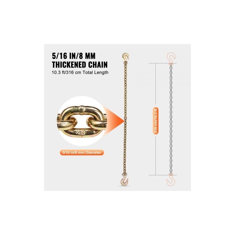 Kuljetussidontaketju G80-luokan 8 mm 316 cm 2,22 t haarukkakoukuilla