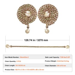 Sidontaketju G80 10 mm 316 cm 2 kpl seosteräksiset tartuntakoukut