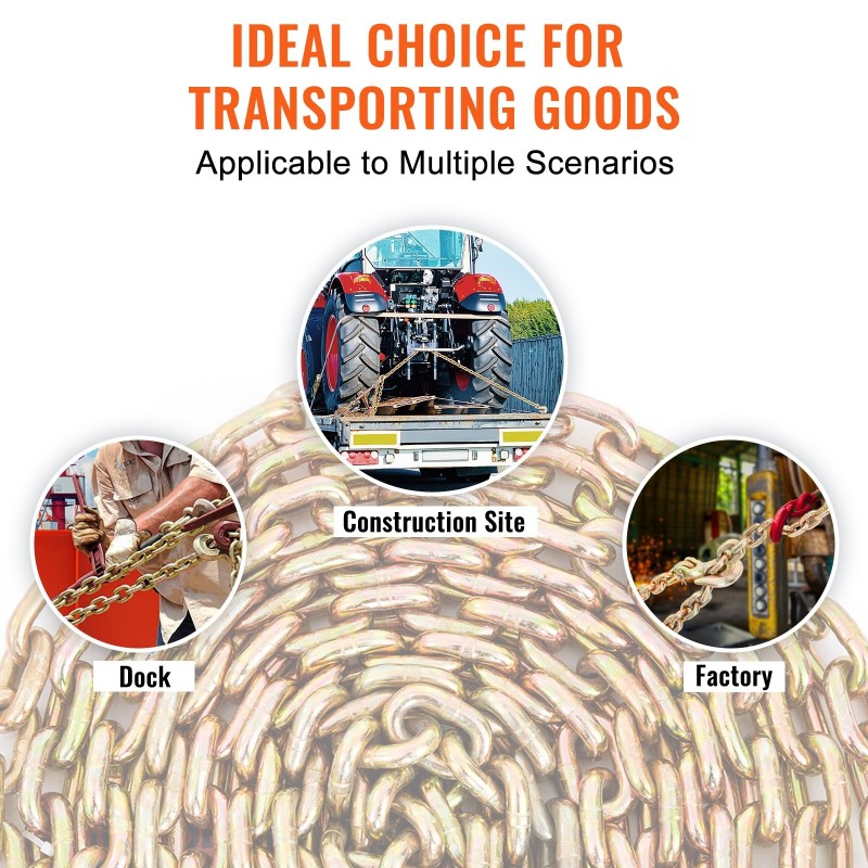 Kuljetusketju G80 mangaaniteräksinen galvanoitu 5/16 tuumaa 20 jalkaa tartuntakoukuilla 2 kpl