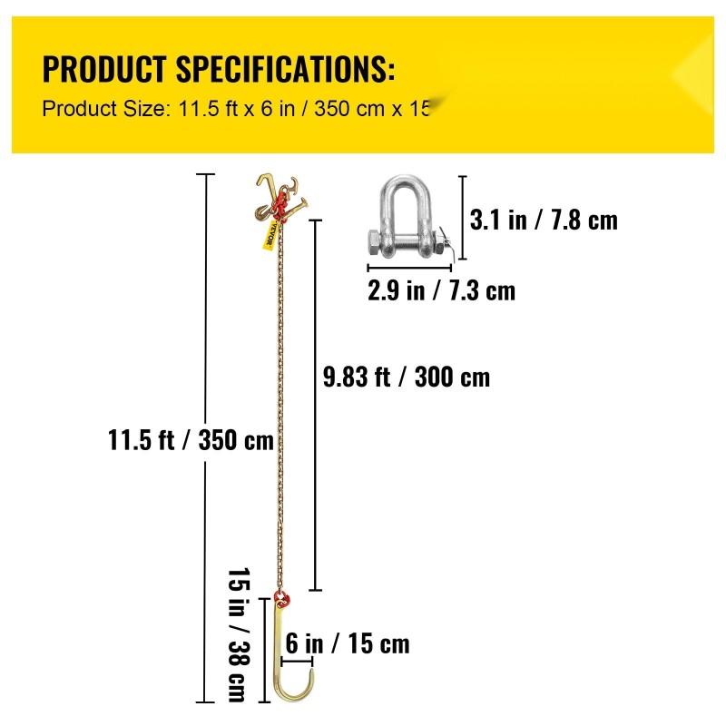 J-koukkuhinausketju G80 seosteräs 8 mm 3 m 2 kpl 4200 kg työkuorma