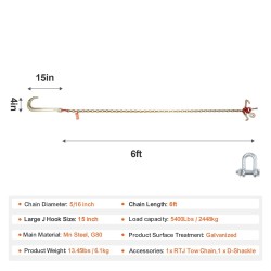 Hinausketju Mn-teräksinen G80 8 mm 180 cm galvanoitu useilla koukuilla