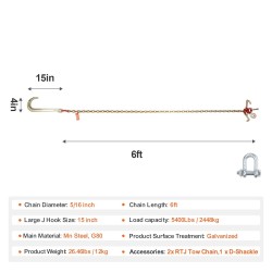 J-koukkuketjusarja 2 kpl G80 manganteräs 8 mm 180 cm galvanoitu 2448 kg