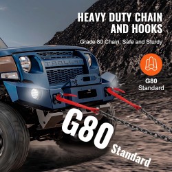 V-mallinen hinausketju G80 mangaaniteräs 10 mm 90 cm galvanoitu koukut D-sakkeli