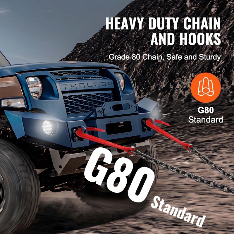 V-mallinen hinausketju G80 mangaaniteräs 10 mm 90 cm galvanoitu koukut D-sakkeli