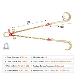 V-muotoinen hinausketju sinkitty Mn-teräs G80 8 mm 60 cm 4898 kg
