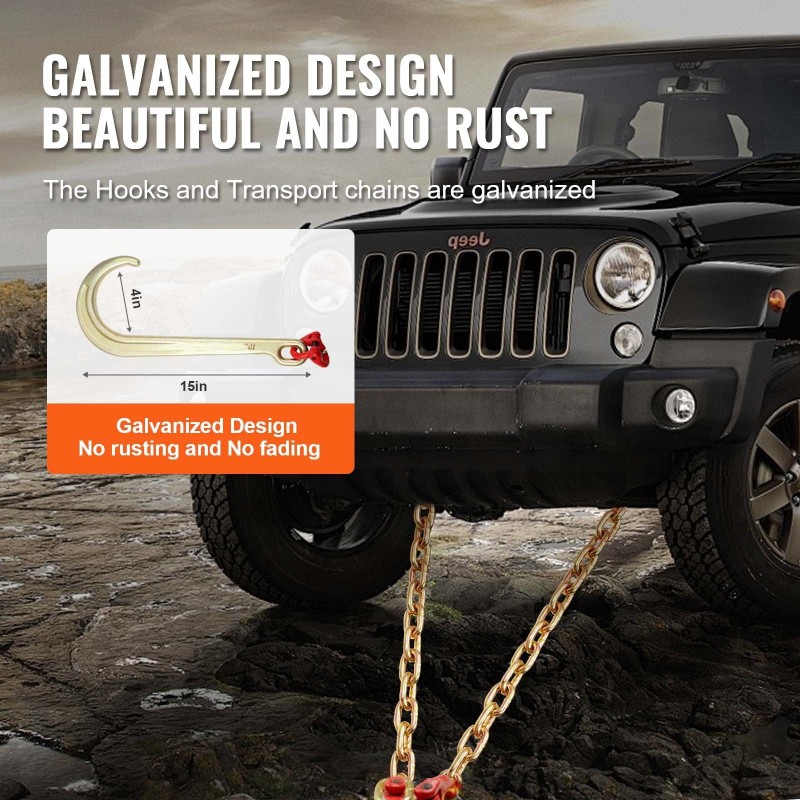 V-mallinen lujuusluokan G80 hinausketju mangaaniteräs 10 mm kahdella 60 cm haaralla galvanoitu