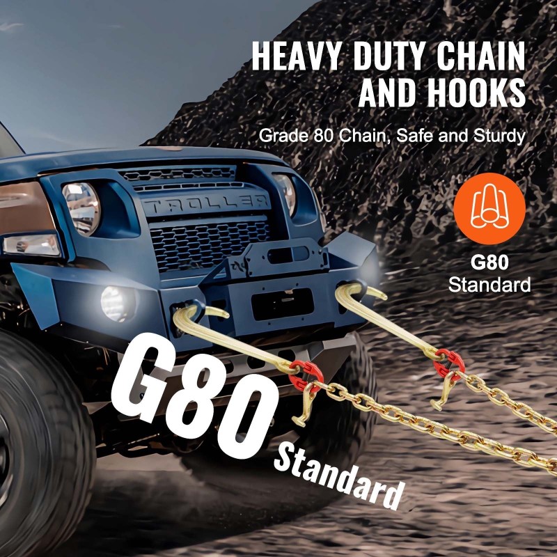 V-mallinen lujuusluokan G80 hinausketju mangaaniteräs 10 mm kahdella 60 cm haaralla galvanoitu