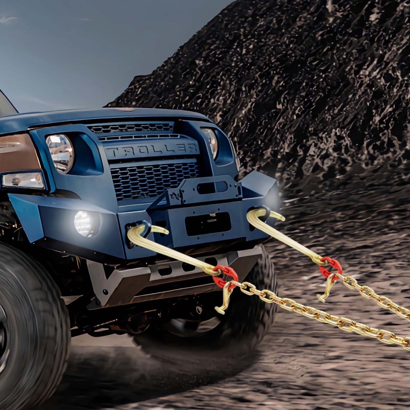 V-mallinen lujuusluokan G80 hinausketju mangaaniteräs 10 mm kahdella 60 cm haaralla galvanoitu