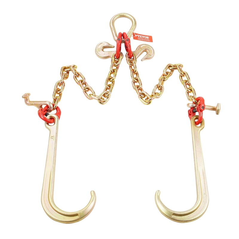 V-mallinen lujuusluokan G80 hinausketju mangaaniteräs 10 mm kahdella 60 cm haaralla galvanoitu