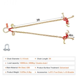 V-muotoinen vetoketju G80-luokan mangaaniteräs 8 mm 90 cm galvanoitu monikoukkuinen 4898 kg