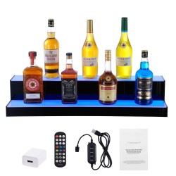 Akryylinen kaksitasoinen pulloteline 761 mm LED-valaistu RF-kaukosäädin sovellusohjaus