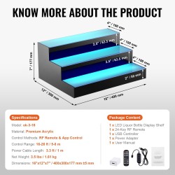 Akryylinen 3-portainen LED-pulloteline 40 cm monivärivaloilla RF ja sovellusohjaus