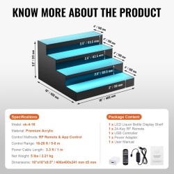 Akryylinen LED-valaistu 4-portainen 16-tuumainen pullonäyttö monivärinen RF-kaukosäädin sovellusohjaus