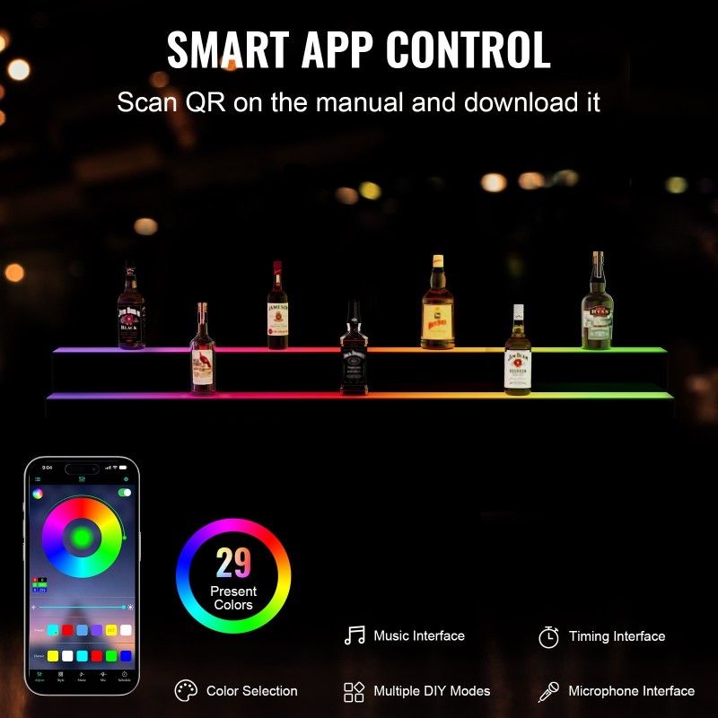Pulloteline akryylinen 2-tasoinen 60-tuumainen LED-valaistu monivärisellä valaistuksella RF-kaukosäätimellä ja