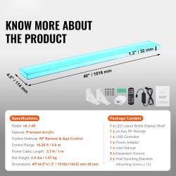 LED-valaistu akryylinen 1-portainen pulloteline 1016 mm seinälle tai pöydälle