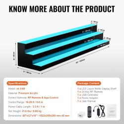 Akryylinen pulloteline 152,4 cm 3-portainen monivärinen LED-valaistus radiokaukosäädin sovellusohjaus