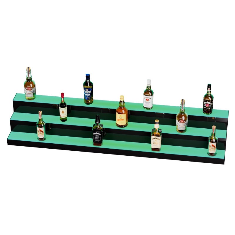 Akryylinen pulloteline 152,4 cm 3-portainen monivärinen LED-valaistus radiokaukosäädin sovellusohjaus