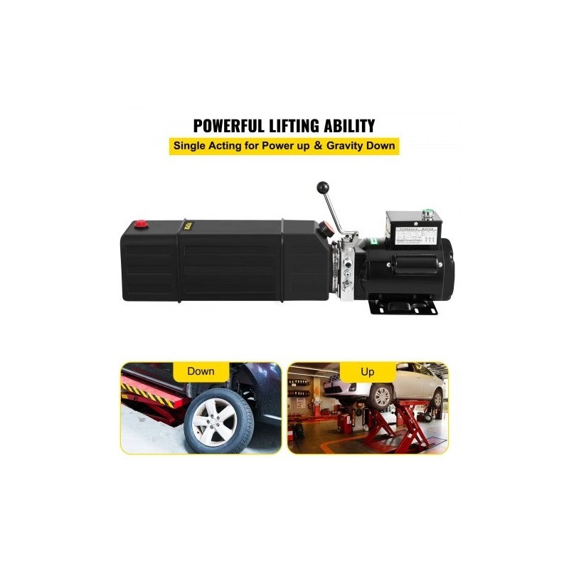 Hydraulinen yksivaiheinen yksitoiminen sähköpumppu 15 litran muovisäiliöllä autonostimiin 208–230 volttia