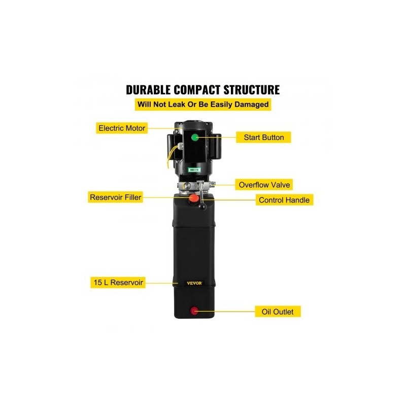 Hydraulinen yksivaiheinen yksitoiminen sähköpumppu 15 litran muovisäiliöllä autonostimiin 208–230 volttia