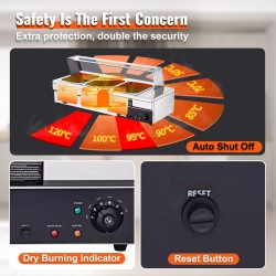 Työpöytämallinen sähköinen ruokalämmitin kolme 12 qt astiaa karkaistulla lasisuojalla ruostumattoteräskansilla