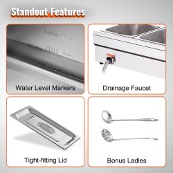 Työpöytämallinen sähköinen ruokalämmitin kolme 12 qt astiaa karkaistulla lasisuojalla ruostumattoteräskansilla