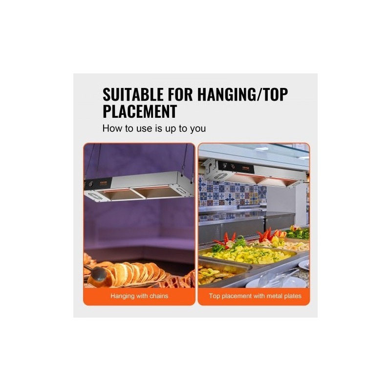 Ranskanperunoiden lämpölamppu 750 watin teho 304-ruostumaton teräs 40–50 asteen pihdeillä