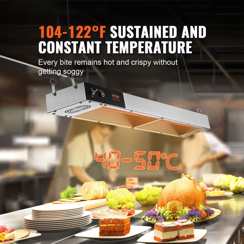 Lämpölamppu ranskanperunoille 850W 40–50°C 304 ruostumaton teräs 915 mm ruokapihdit mukana