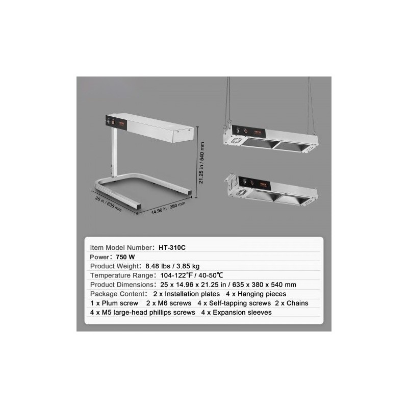 Pöytämallinen ranskanperunoiden lämpölaite 304-ruostumatonta terästä 750 W 40-50 °C