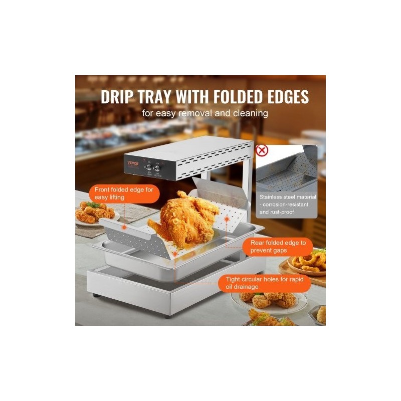 Lämpölamppu ranskanperunoille ruostumatonta terästä 750 watin teho 40–50 celsiusastetta pöytämalli