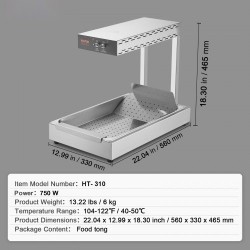 Lämpölamppu ranskanperunoille ruostumatonta terästä 750 watin teho 40–50 celsiusastetta pöytämalli